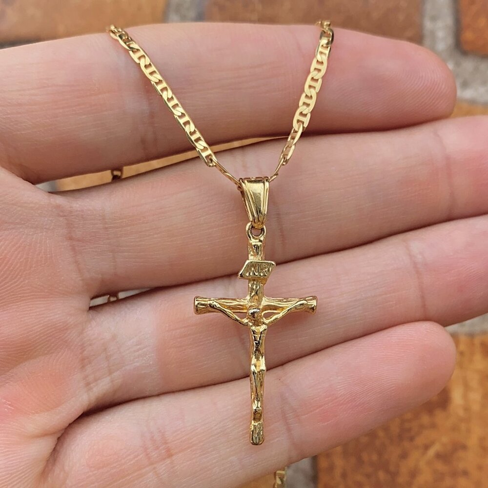 Brand New 14K Gold Filled Cross Rustic Necklace 20" Mens Womens Jewelry Gifts